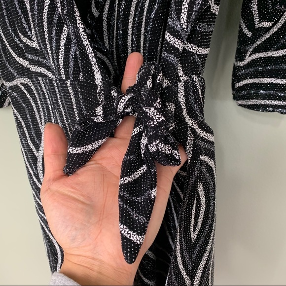 ZARA Glitter V-Neck Mini Wrap Dress Black & White - Picture 6 of 12